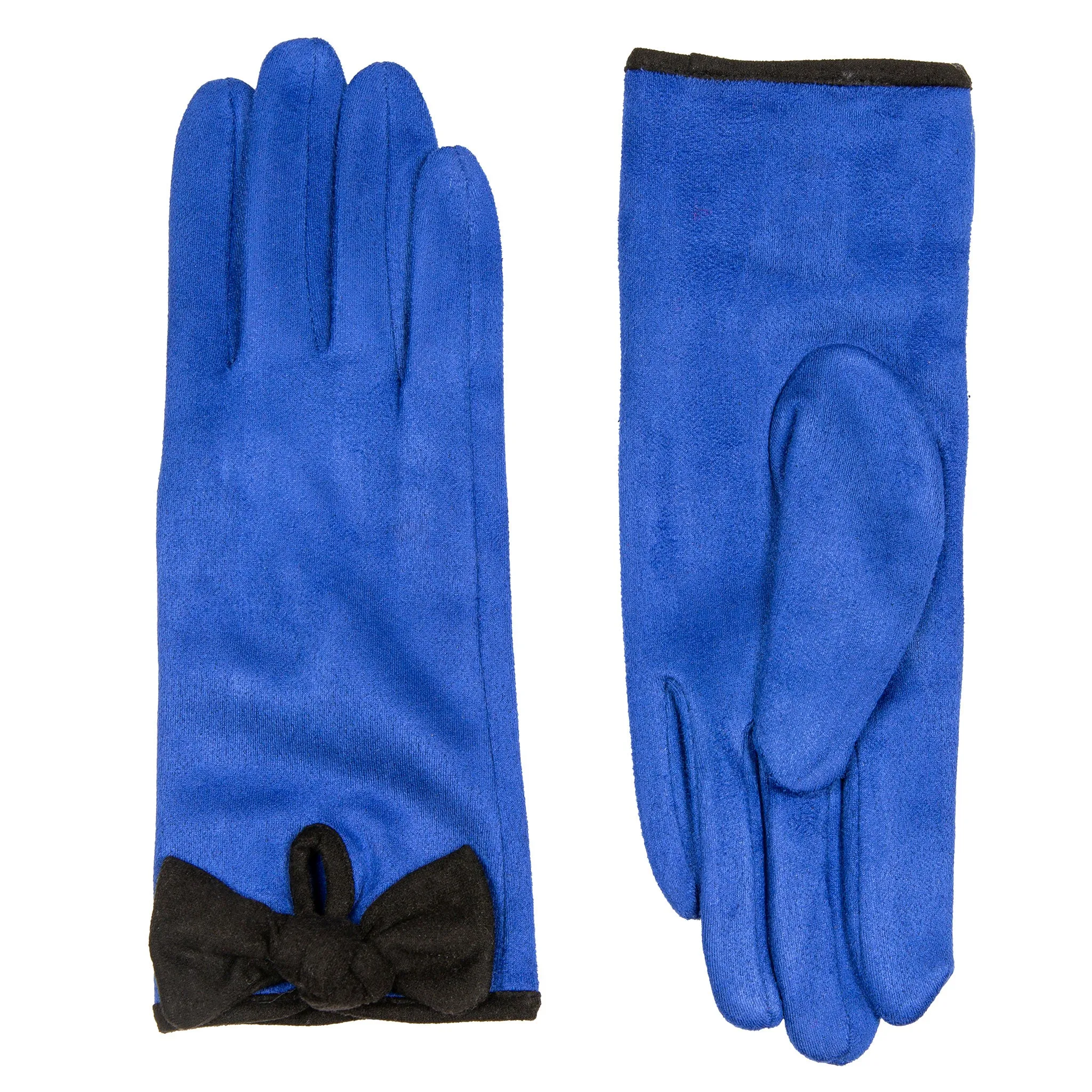 Women’s Velour-Lined Faux Suede Gloves with Trim and Bow