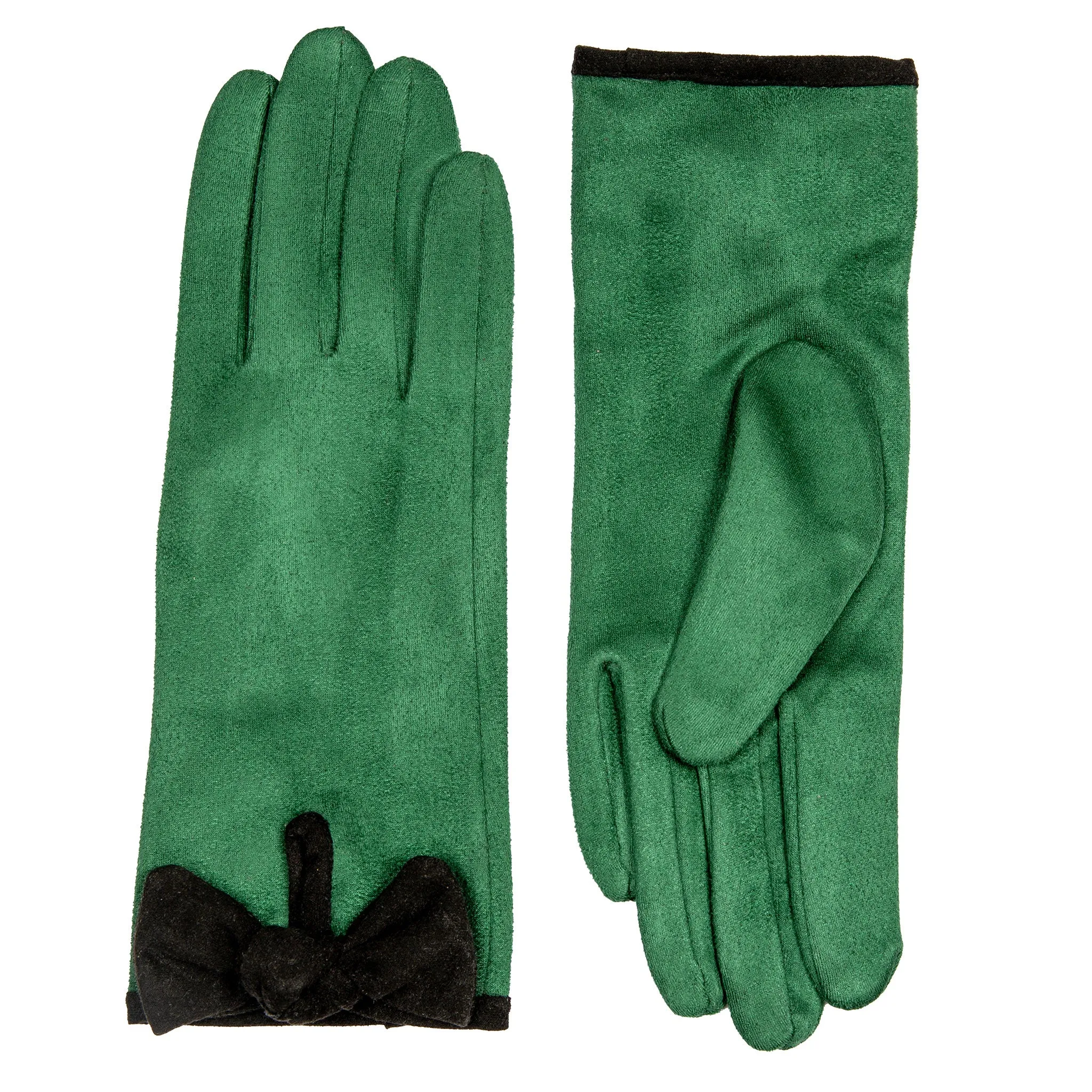 Women’s Velour-Lined Faux Suede Gloves with Trim and Bow