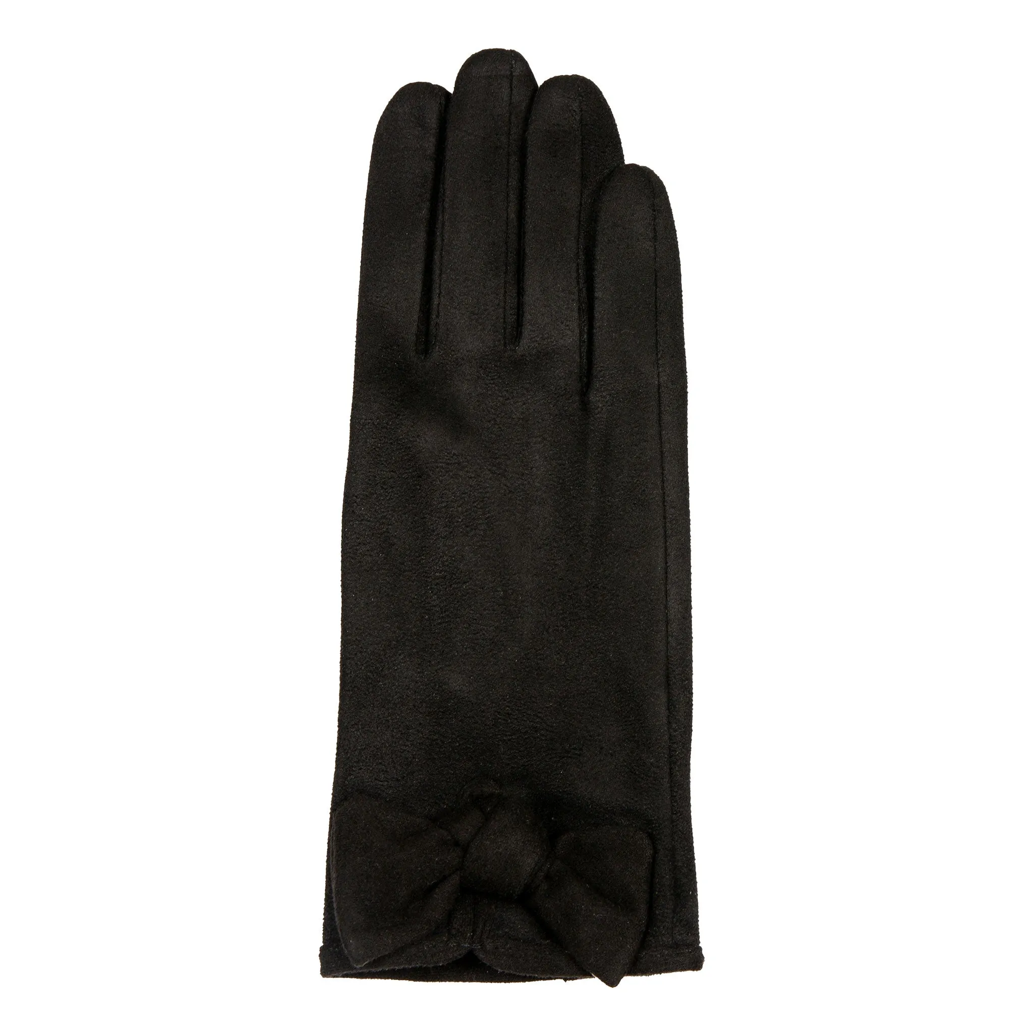 Women’s Velour-Lined Faux Suede Gloves with Trim and Bow