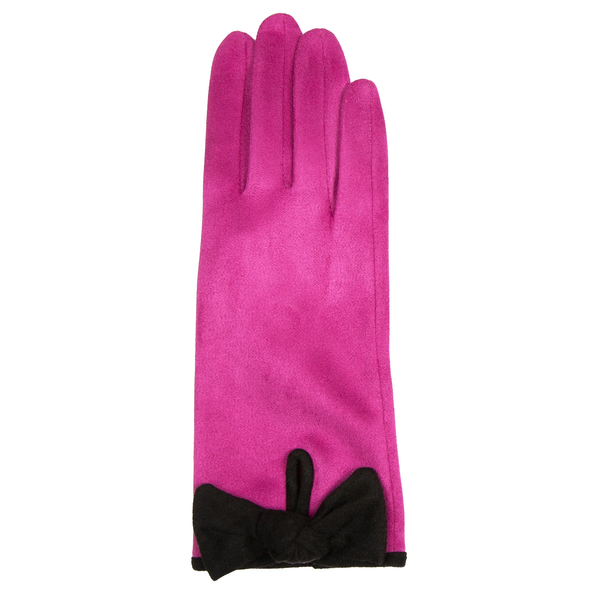 Women’s Velour-Lined Faux Suede Gloves with Trim and Bow