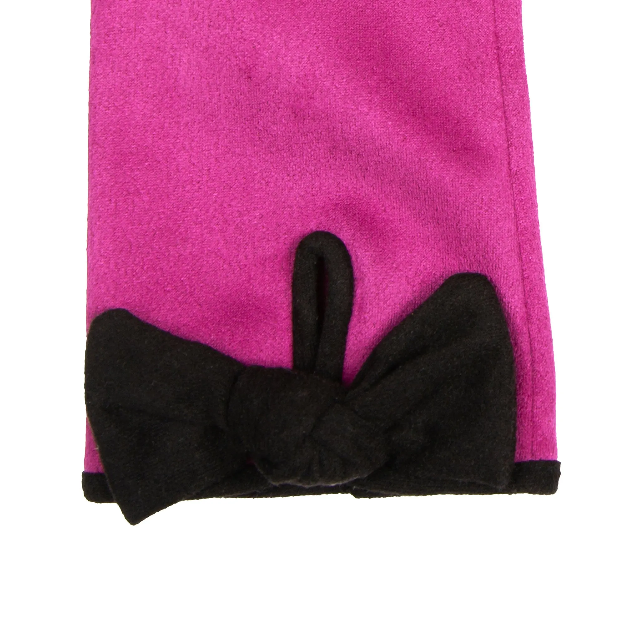 Women’s Velour-Lined Faux Suede Gloves with Trim and Bow