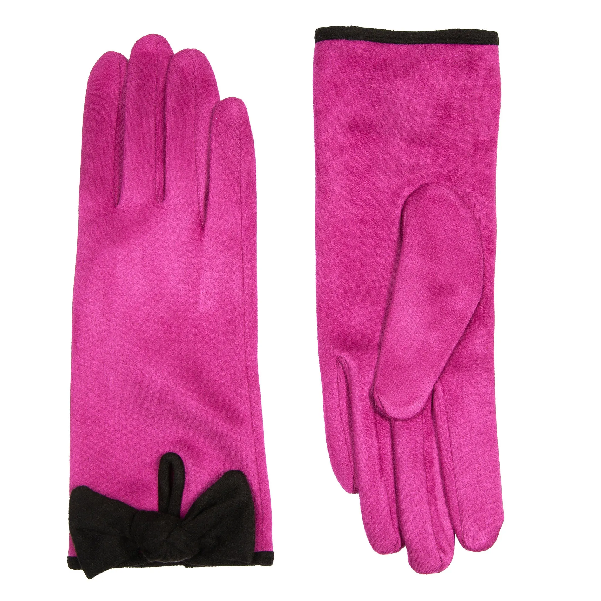 Women’s Velour-Lined Faux Suede Gloves with Trim and Bow