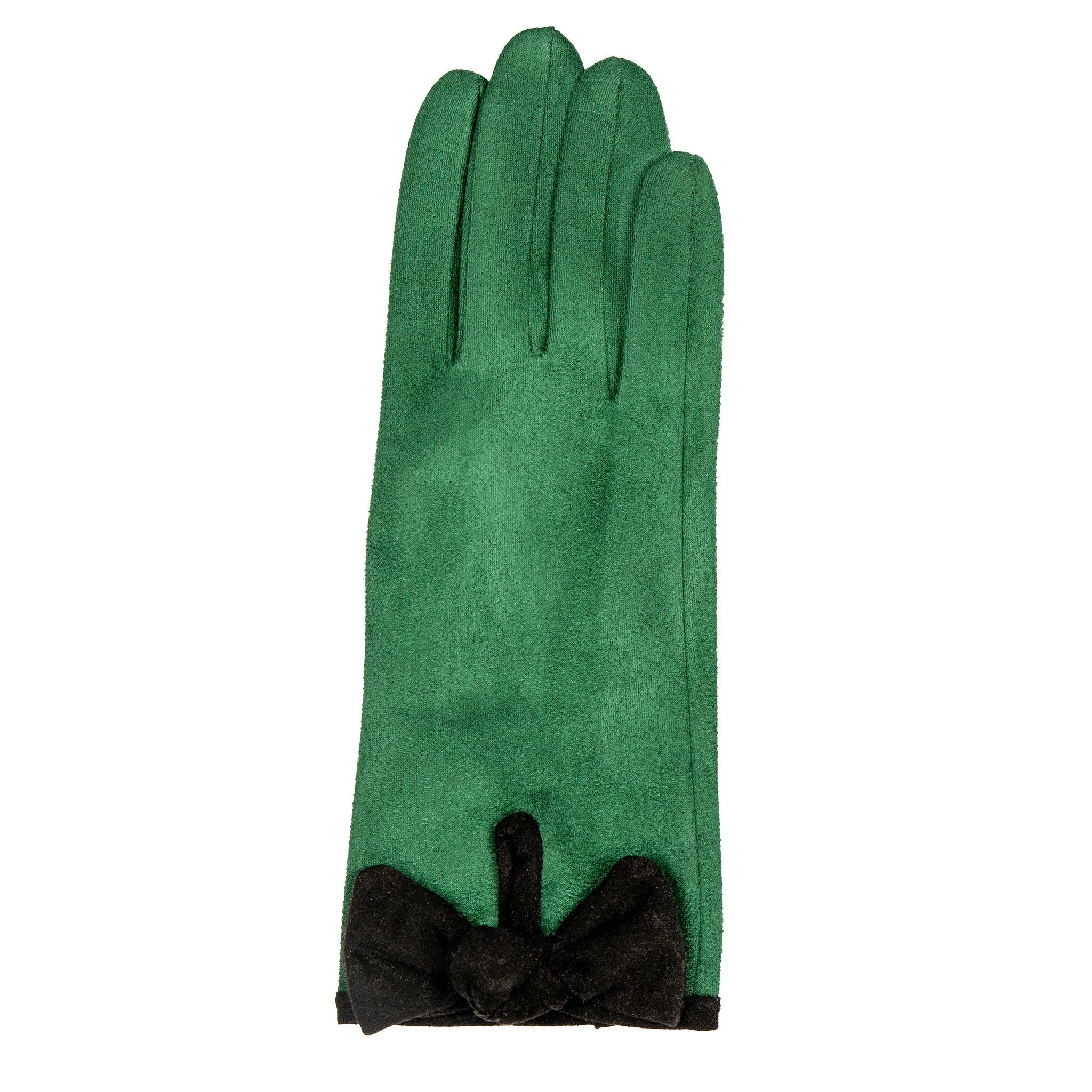 Women’s Velour-Lined Faux Suede Gloves with Trim and Bow