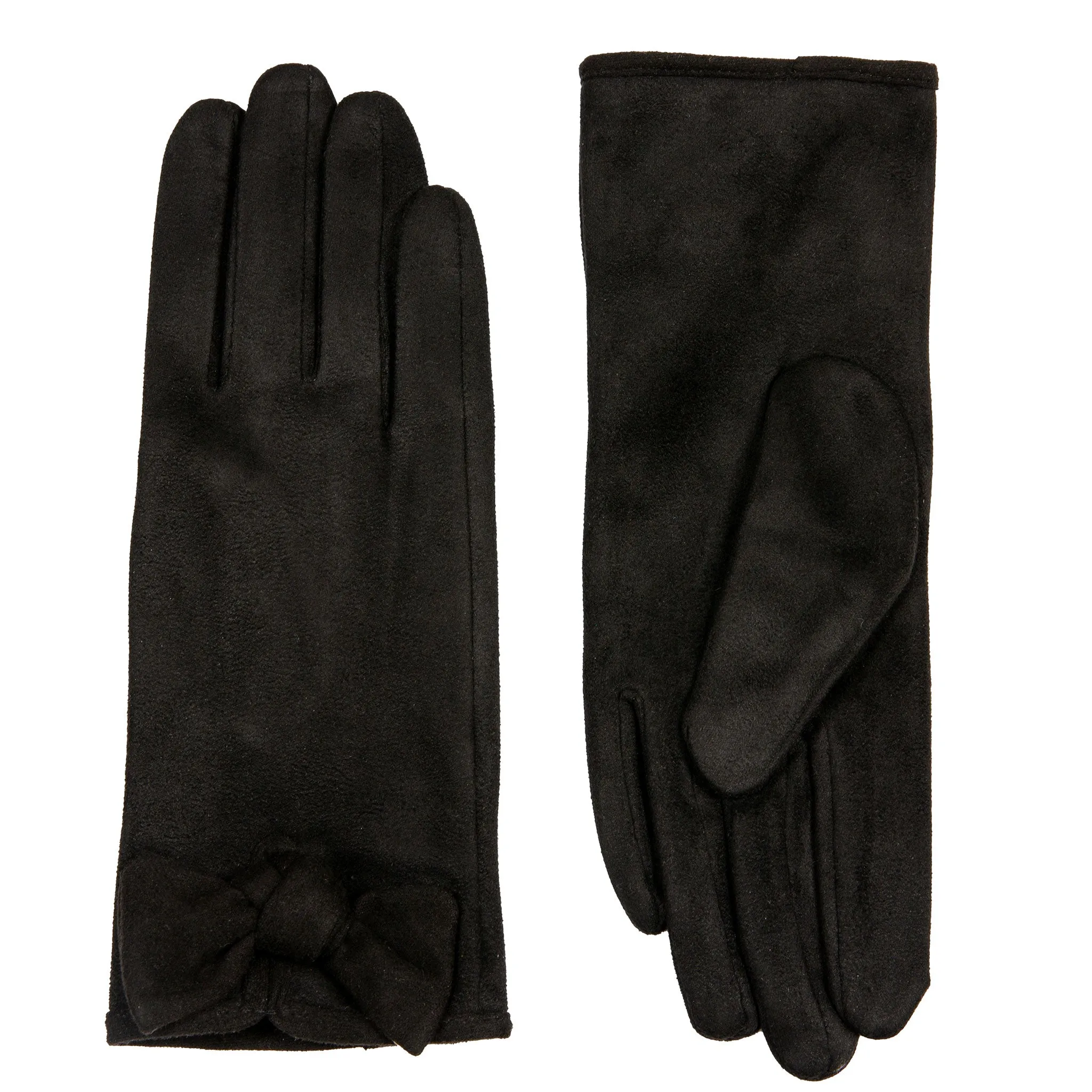 Women’s Velour-Lined Faux Suede Gloves with Trim and Bow