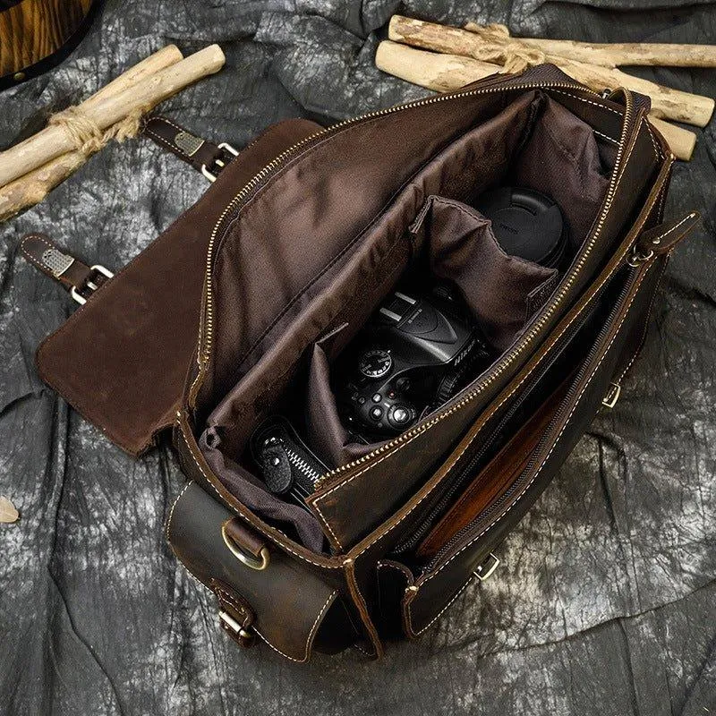 Woosir Leather Camera Bag Vintage Stylish SLR DSLR Lens